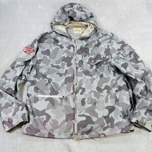 American Living Mens M Camo Hooded Windbreaker Jacket Grey Alco Surf Shop Light